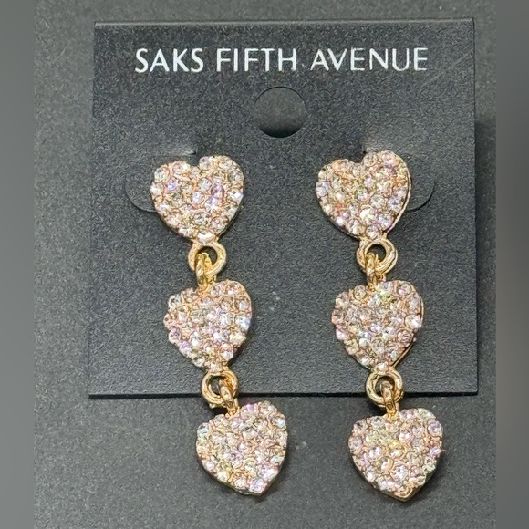 Saks Fifth Avenue Triple Heart Pave Crystal Post Dangling Earrings - Picture 3 of 5